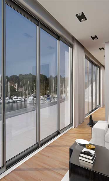 internal view of aluminium patio doors