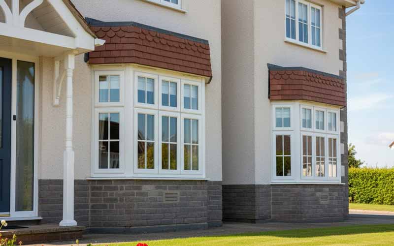 white upvc bow windows with georgian bars