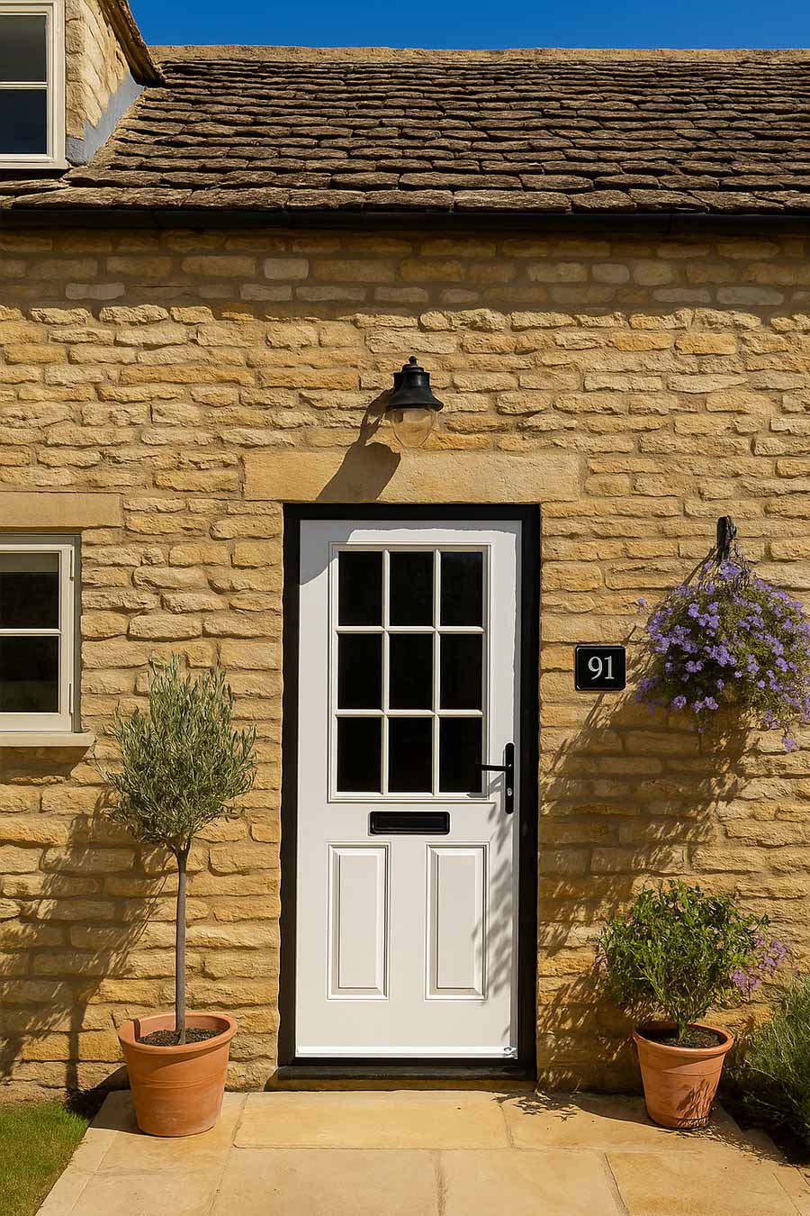 white cottage style composite door with georgian bars