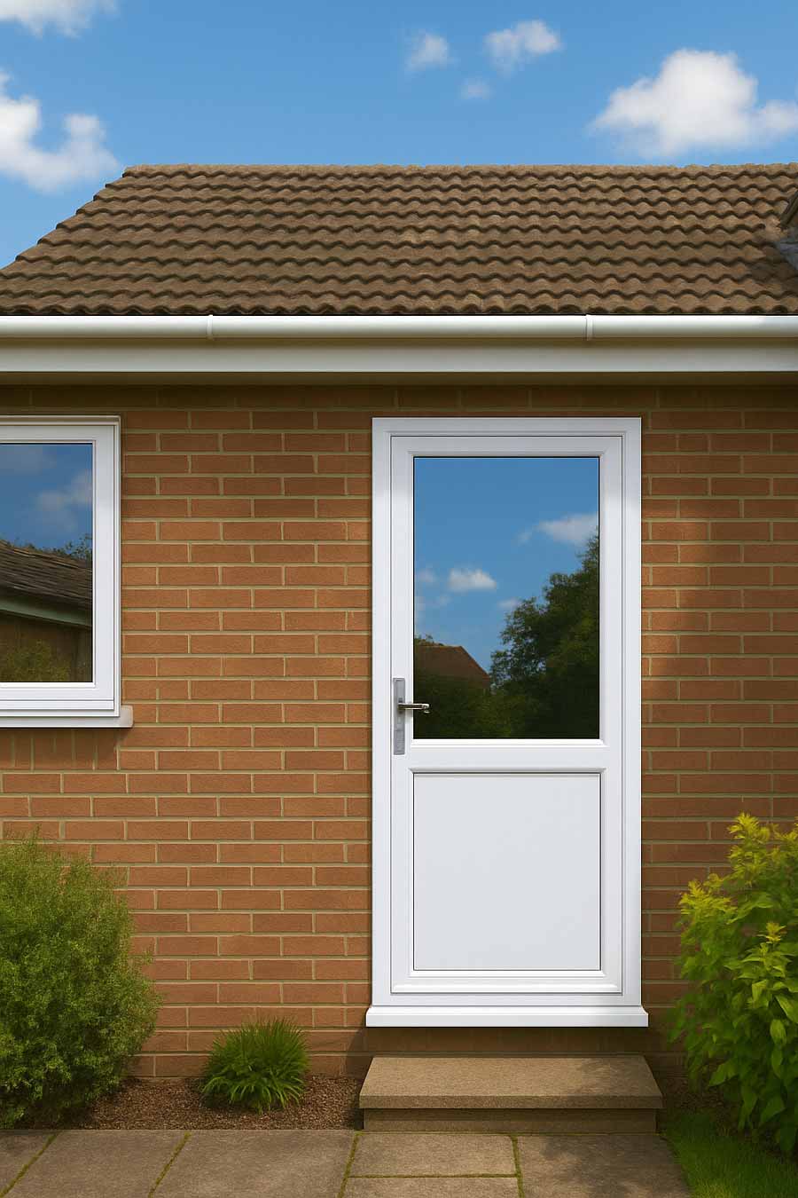 white 2xg style half glazed upvc back door